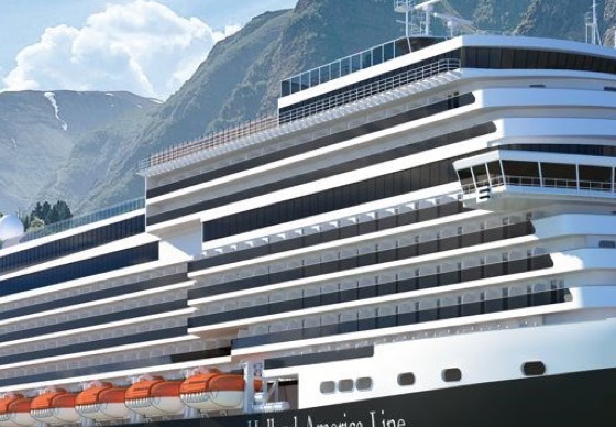 Het cruiseschip MS Rotterdam in een fjord